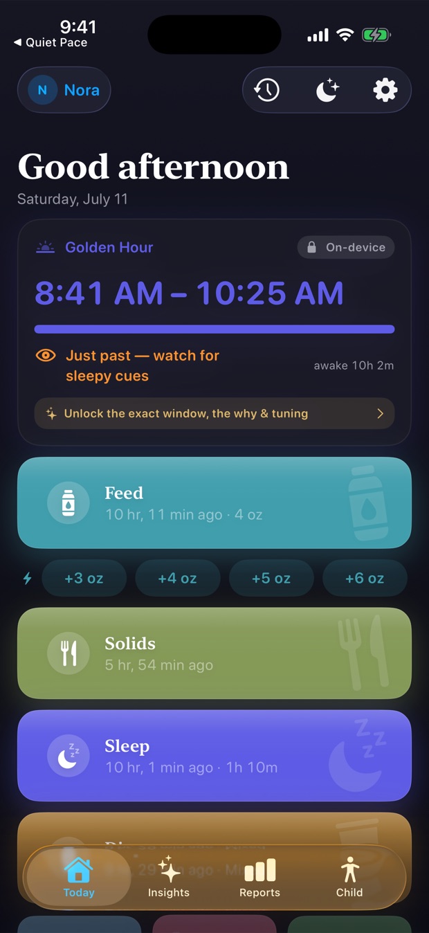 Feed card with one-tap quick-add amounts.